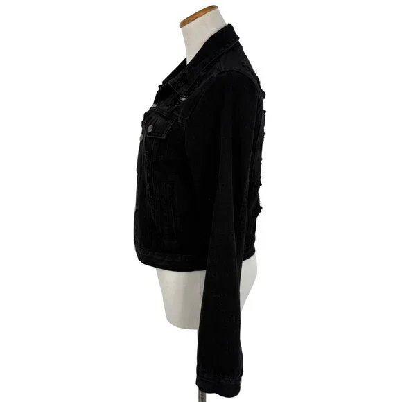 Cisono Black Distressed Button Front Jean Denim Jacket EMO Punk Steampunk Casual - Picture 8 of 10